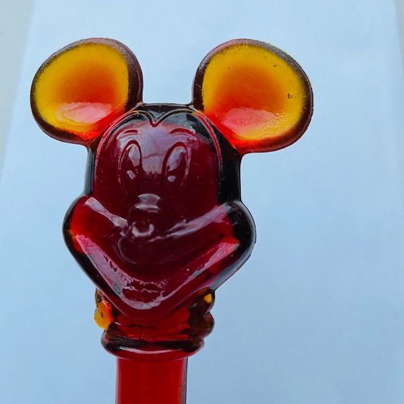 Vintage Disney Amberina Red Glass Mickey Mouse Bottle Stopper 4” Collectible - Picture 9 of 9